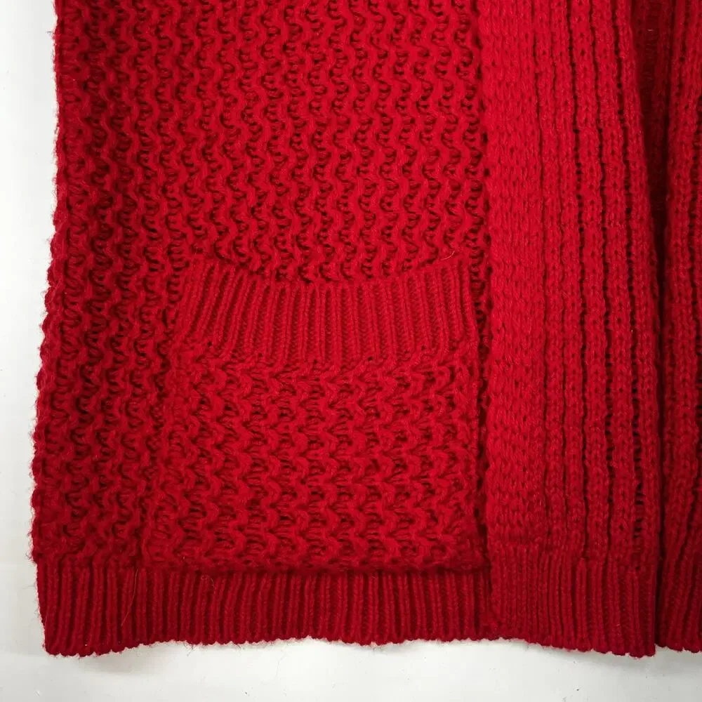 Red Knit Cardigan Sweater Open Front Women’s Size Medium Cotton Emporium - Picture 6 of 9